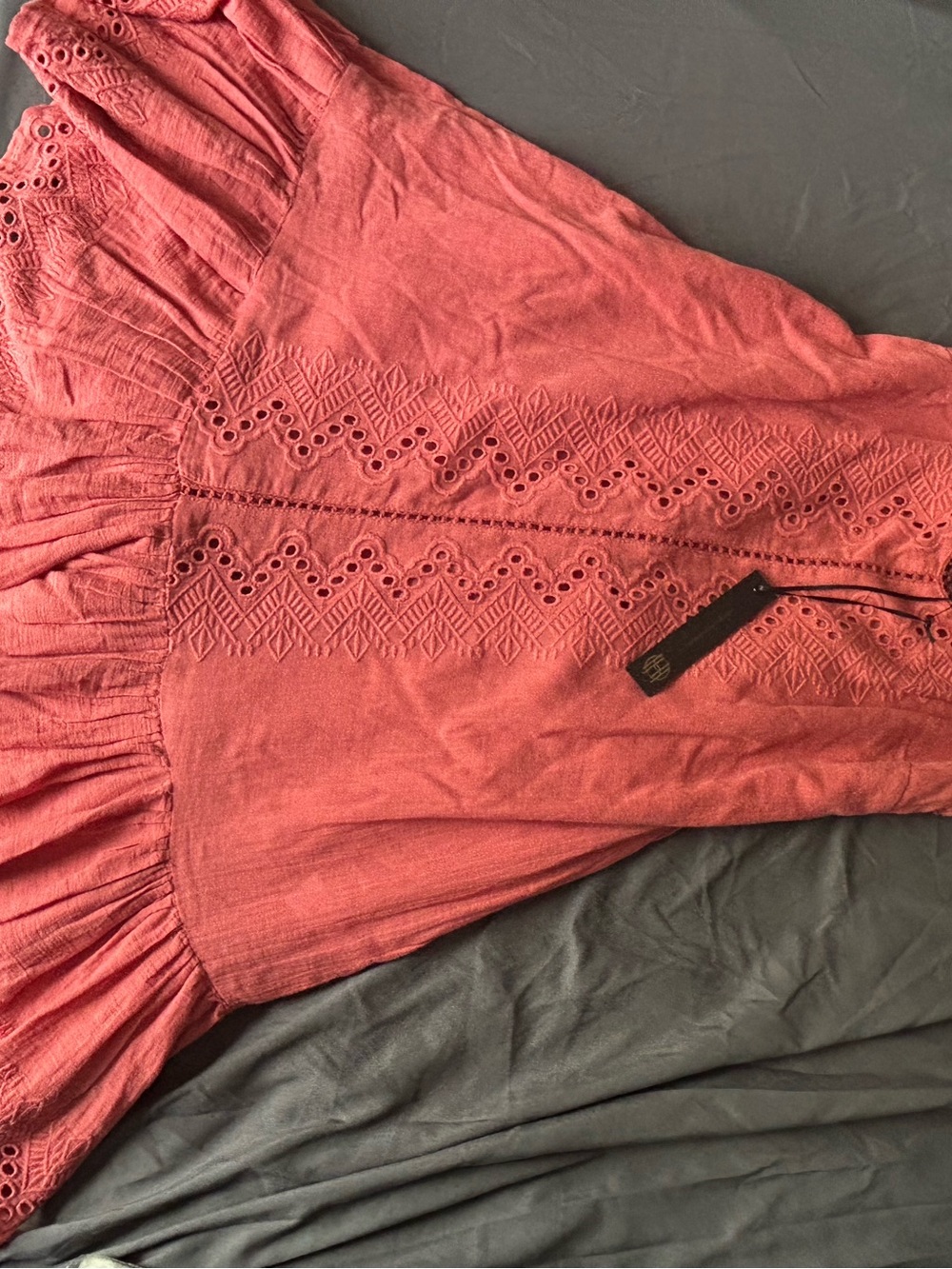 House of Harlow 1960 Coral Eyelet Midi Dress